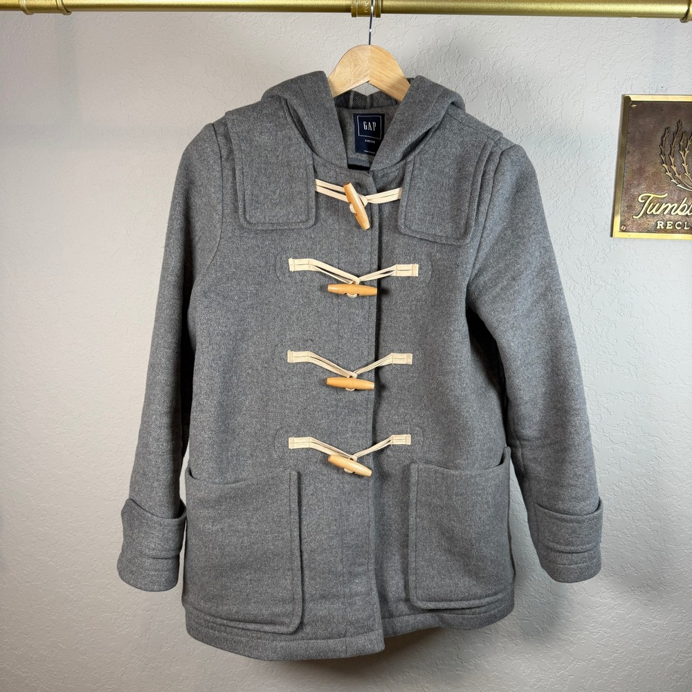 Gap Womens Gray Wool Blend Hooded Duffle Toggle‎ Coat Petite Small S P 1166